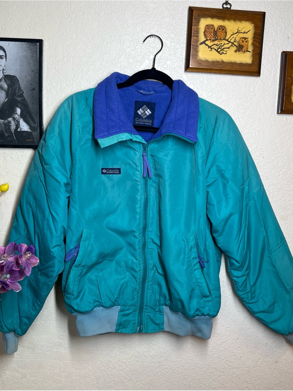Columbia Teal Jacket with Purple Fleece Collar